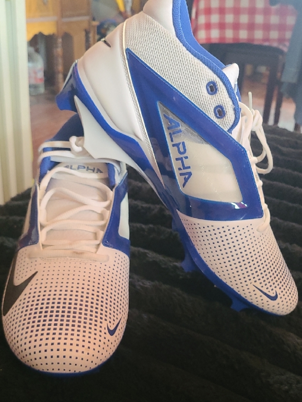 Nike White and Royal Blue Alpha Football Cleats - Picture 2 of 7